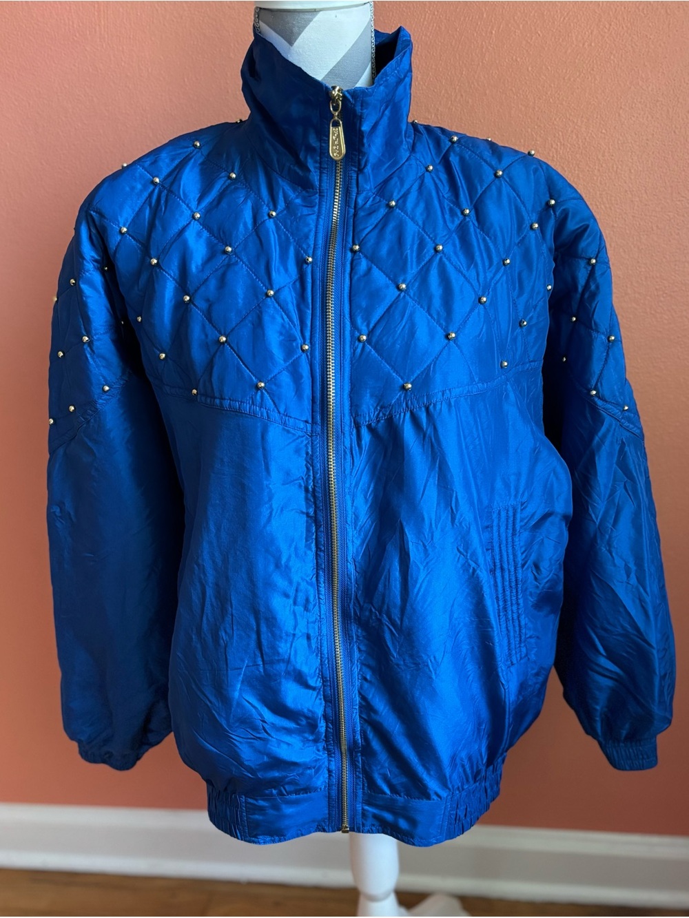 Fuda International Blue Quilted Stud-Accent Bomber Jacket